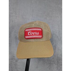 Coors Huckberry Trucker Hat Mesh Snapback Tan Red Logo Adjustable Beer Cap